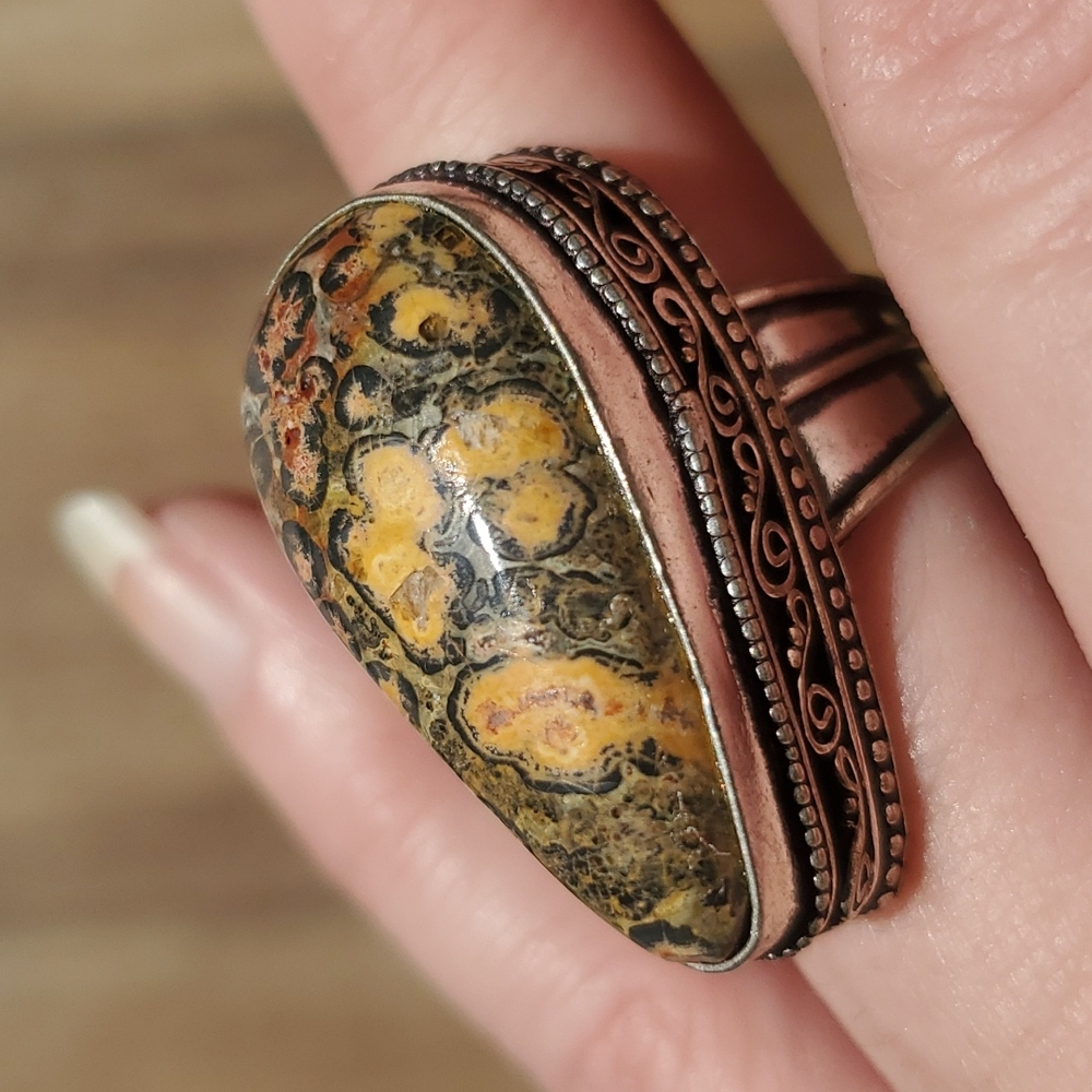 New Leopard Skin Jasper 925 Silver Ring.